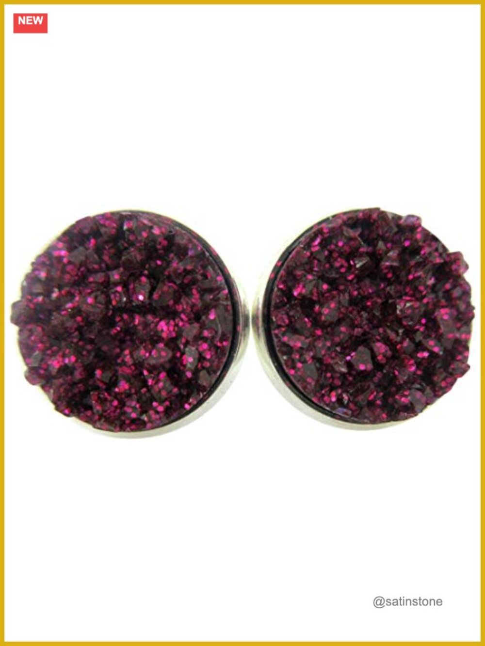 Silver-tone Faux Druzy Stud Earrings with Push Back